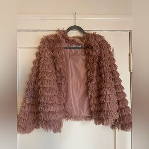 Women's Fringe Jacket in Mauve Pink